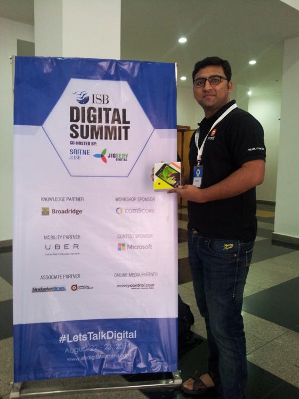 ISBdigisummit's tweet photo. And here's @rohitnotifies at the summit with his Nokia Lumia after winning #digitalinfomaniachallenge http://t.co/DPHujwOYZx