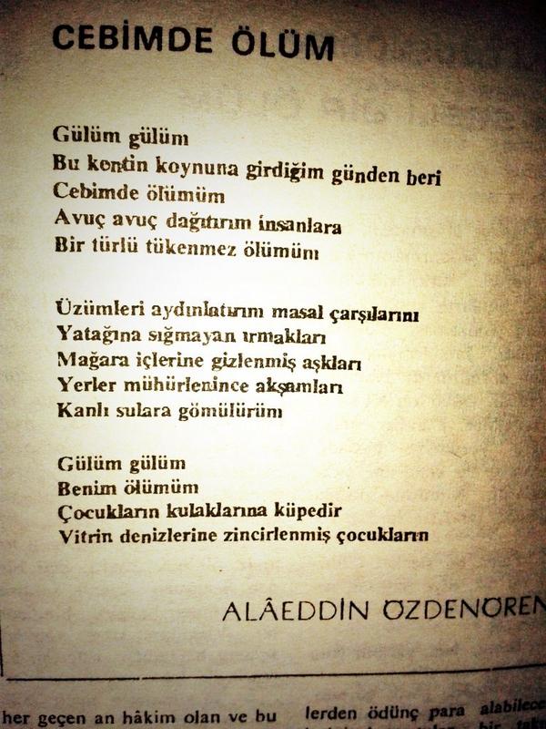 nuripakdiloku's tweet photo. Gülüm gülüm
Bu kentin koynuna girdiğimden beri 
Cebimde ölümüm
......

Alâeddin Özdenören http://t.co/llwJTE0wv7