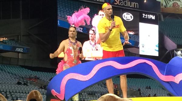 fitzywippakate's tweet photo. Just a couple of blokes dancing on top of a giant thong. #fartoothong @ANZStadium @SSFCRABBITOHS http://t.co/gmthwk3hDB