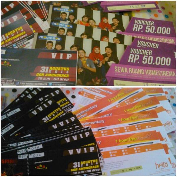 Tiket VIP:25K ( include voucher <a href="/MovieboxJogja/">Ruang Bersama Moviebox</a> ) tiket VVIP:40K ( include voucher @HellofktvJogja )
#TATNCC2014JOGJA