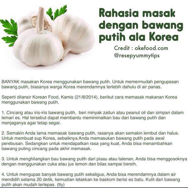 resepyummy's tweet photo. Rahasia masak dengan bawang putih ala korea #meme #masak #resep http://t.co/din9bTj5EL