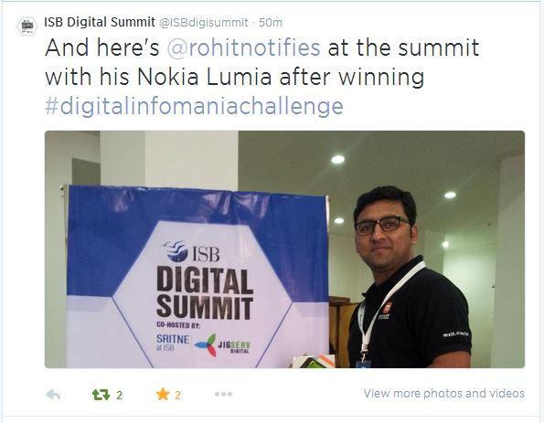rohitnotifies's tweet photo. @GautamGhosh : I won the #digitalinfomaniachallenge at ISB Digital Summit http://t.co/UzcQrBBJkd