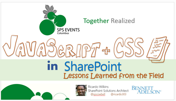 ricardo303's tweet image. My #SPSCBUS talk today 2:30pm Rm 136: JavaScript &amp;amp; CSS Lessons Learned #SharePoint #LearnFromMyMistakes