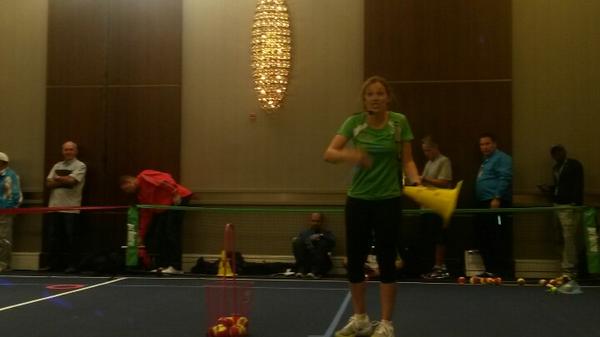toddupchurch's tweet photo. Emma Doyle rockin' the 60' court @USPTA_Tennis #TTC14.  Awesome presentation. http://t.co/3GSk1r0bNh