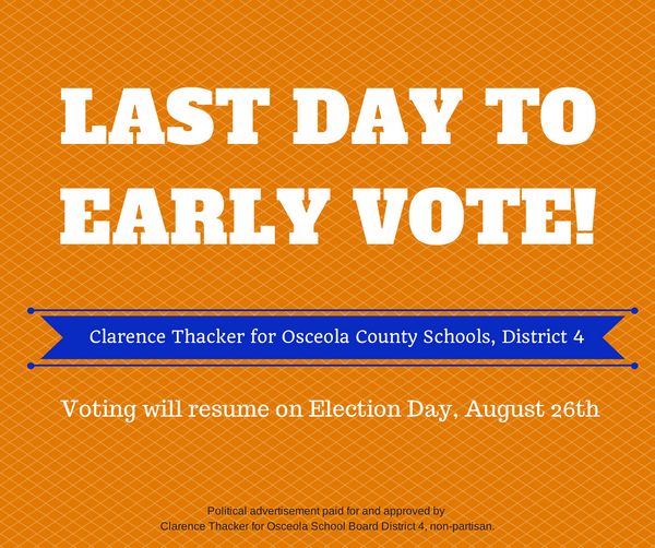 Today is the final day of early voting! If you miss it, just head to your precinct on Aug 26th &amp; vote #ThackerBacker!