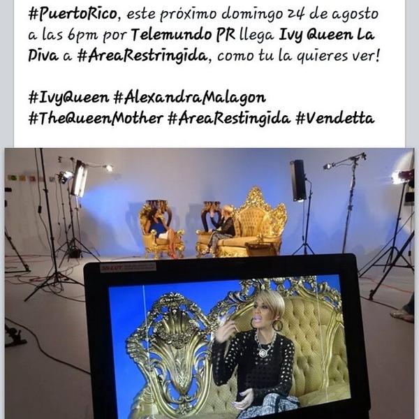 IvyQueenEnchile's tweet photo. Este Domingo 24 de Agosto @IvyQueenDiva #IvyQueen #AlexandraMalagon #TheQueenMother #AreaRestingida #VENDETTA http://t.co/b7LB16c4n9