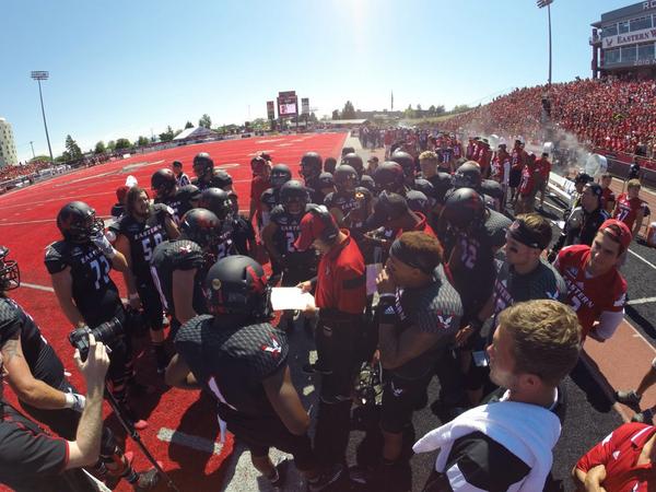 700espn's tweet photo. Inside the #EWU huddle. #GoEags #EWUespn #EWU #EWUvsSHSU http://t.co/6mV5zmtG0c