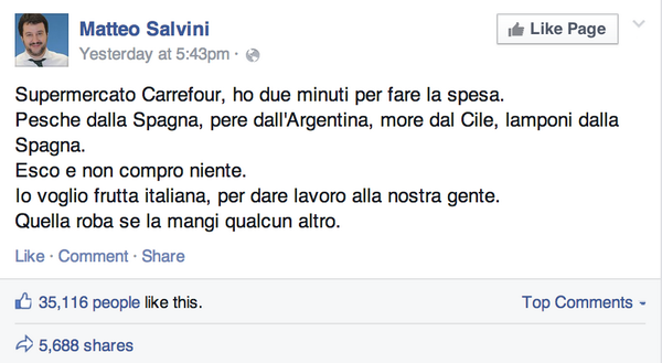 FGoria's tweet photo. In realtà la notizia è che @matteosalvinimi non si sia accorto di essere entrato in un supermarket francese. http://t.co/CQuzWmG0i4
