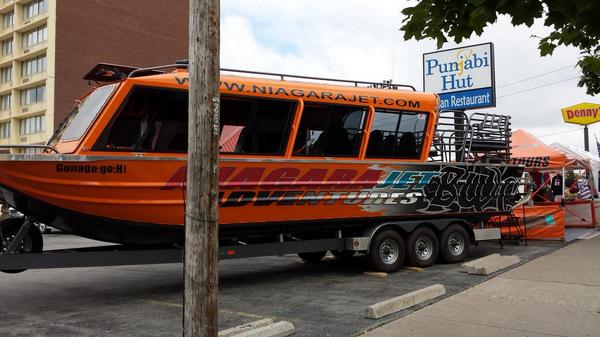 Niagara_Jet's tweet photo. If your in Niagara Falls today stop by the corner of First St. and Niagara St. and take a look out our jetboat! http://t.co/aMlKMLnbBJ