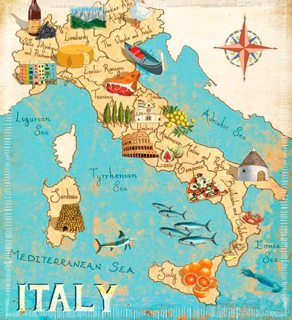 PizzaSpicchio's tweet photo. #Curiosidades. El mapa gastronómico de Italia. http://t.co/nw2BHygVwj