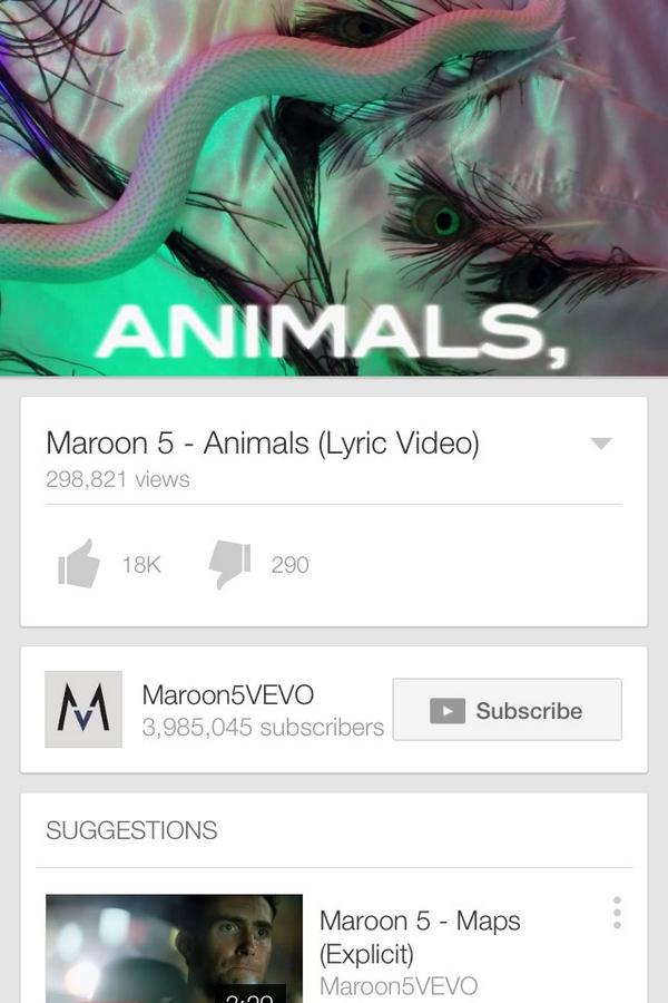 samclifford33's tweet photo. Animals is my new jam!😍 @maroon5 http://t.co/qYYgWQfl9s