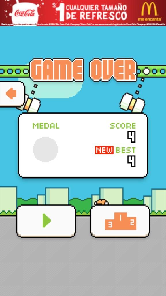 Never been more content with a high score of 4. <a href="/dongatory/">Dong Nguyen</a> takes practically-impossibly single tap games next level.