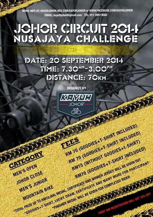outdoorlahmy's tweet photo. Ni confirm abg @twt_Johor suka! Johor Citcuit Nusajaya Challenge. 20 Sept. More info: http://t.co/vHcS2Zbn6z
#ODevent http://t.co/pU4OBWaJlq