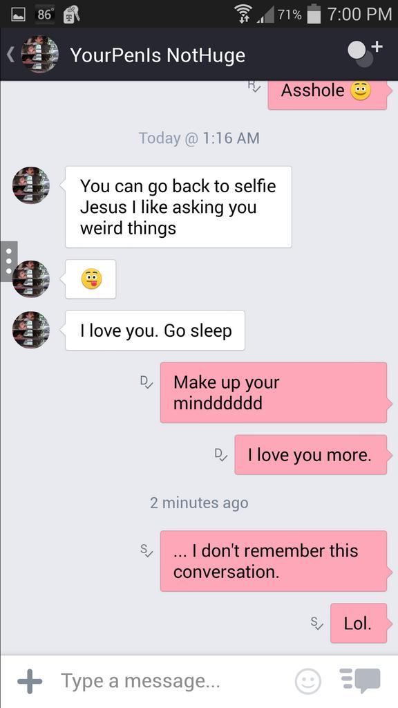 DemiLovehato's tweet photo. This is what happens when I change to #SelfieJesus on Kik. I don't remember this conversation. Lol. @SuckMeImHere http://t.co/zen0knmb9g
