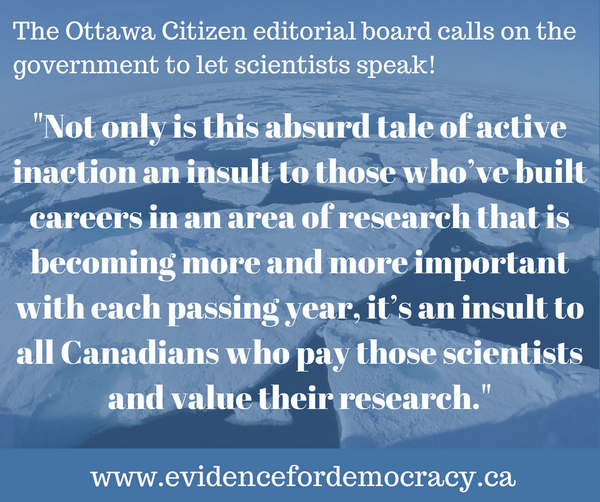 E4Dca's tweet photo. Great @OttawaCitizen editorial calling for the goverment to let scientists speak! http://t.co/HpLfArSs3X #cdnpoli http://t.co/T8jZMA6d9r