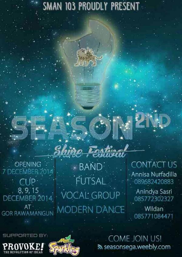 I vote SEASON 2ND #SMAN103 OSIS_SMAN103 #WujudkanPensimu with MounteaID and ProvokeMagazine