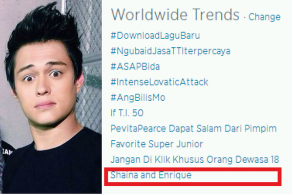 EnriqueMariG's tweet photo. "@dailydoseofQUEN: Dahil namiss ka namin at sobrang hot ng prod mo with Shaina. Nag trending Worldwide ka! :) http://t.co/WC80ldNM3L"