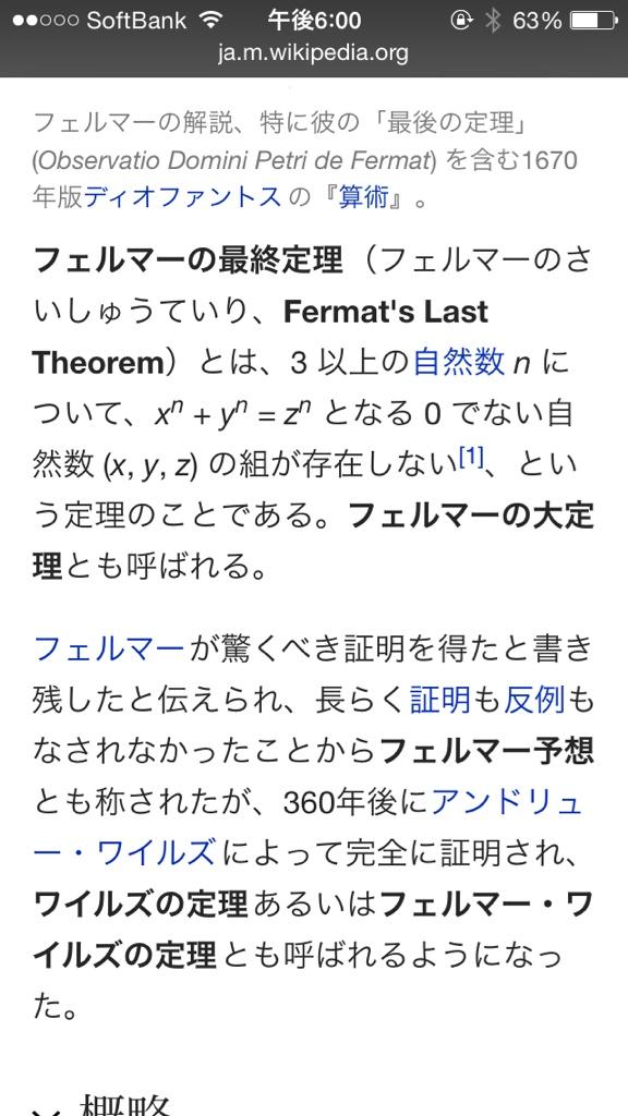 の 定理 フェルマー 答え 最終 【フェルマーの最終定理】 証明した人