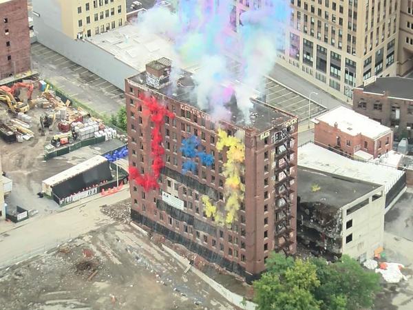 veryChrisP's tweet photo. 11-story Albany hotel demolished amid fireworks http://t.co/H2589E3znX via @wptv http://t.co/aEI5Ce9z8Z