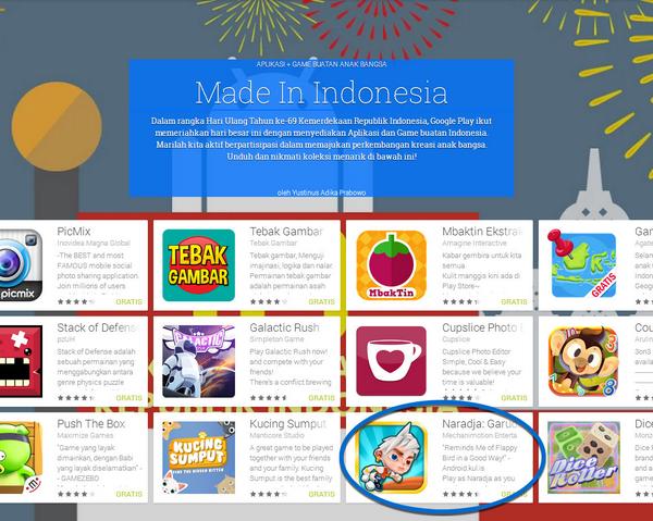 Naradja: Garuda nest Rescue is featured on <a href="/GooglePlay/">Google Play</a> Indonesia!