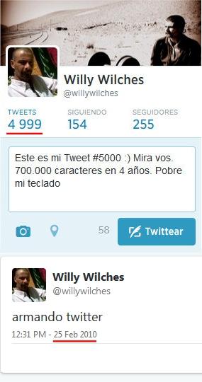 willywilches's tweet image. Este es mi Tweet #5000 :) Mira vos. 700.000 caracteres en 4 años. Pobre mi teclado. #Salta #irrelevantpost
