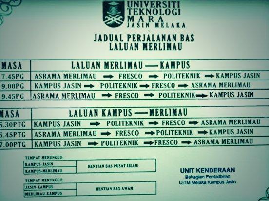 Ceritera Uitm Kj On Twitter Ini Merupakan Jadual Laluan Bas Pagi Student2 Yang Mahu Ke Merlimau Http T Co 95r8lz1irx