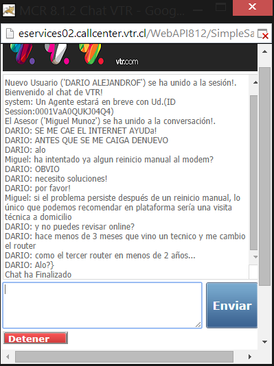 dariof1's tweet photo. @VTRsoporte les envíe el rut por DM espero me puedan ayudar más que el que finalizó el chat dsps de no contestar! http://t.co/2lIuZevdlu