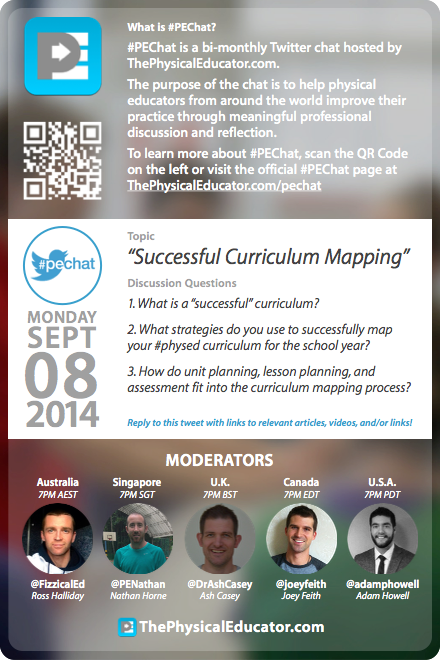 PEChatSummary's tweet photo. The topic for Monday’s (08/09) #PEChat will be “Successful Curriculum Planning”. http://t.co/LSIomvCEja (Please RT) http://t.co/dGmNhfOl0R
