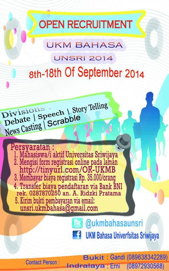 Join us! do the registration &amp; be the delegates of Unsri in many national/international competition <a href="/Unsri2014/">Udah Lulus</a>