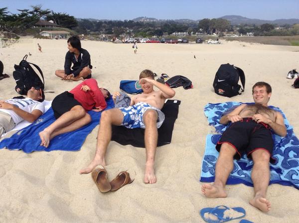 CaltechSoccer's tweet photo. Caltech soccer team enjoying the beach at Carmel http://t.co/PktfZJFzDS