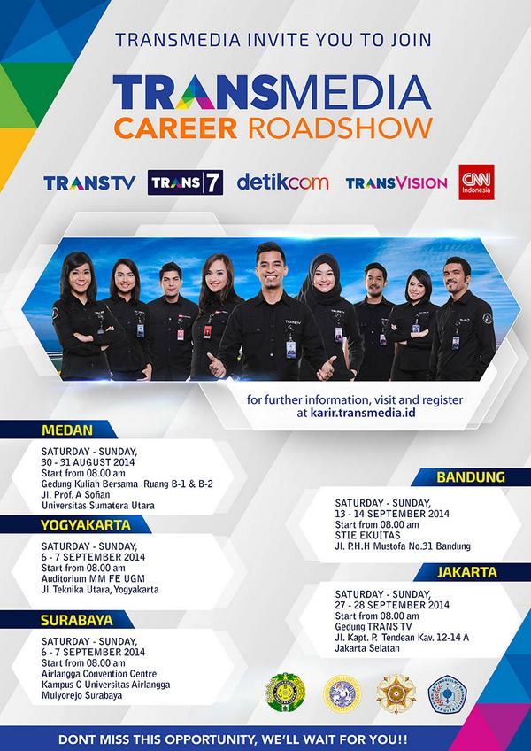 Bergabunglah bersama kami di #Transmediakarir Roadshow di kota Yogyakarta pada 6-7 September. bit.ly/1pxfxVW