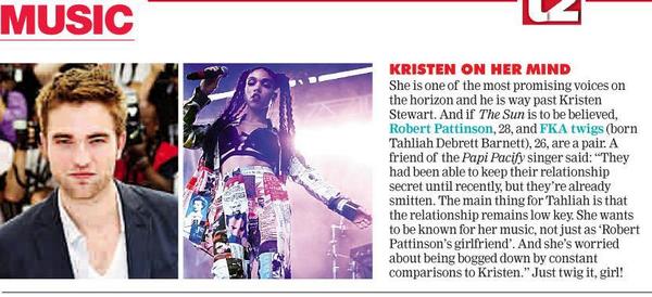 t2telegraph's tweet photo. She wants to be known for her singing, not as #RobPat's girlfriend. We say, @FKAtwigs, just twig it girl! http://t.co/IPGjaakFRc