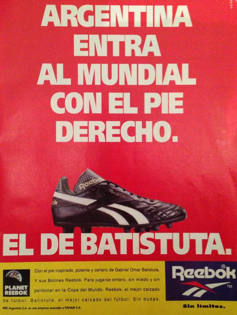 ArchivoRetro ® on Twitter: "#Publicidad gráfica fútbol @Reebok (previa al Mundial de #USA en1994) &gt; El botín Batistuta ---&gt; http://t.co/RIYsuKNyet" Twitter