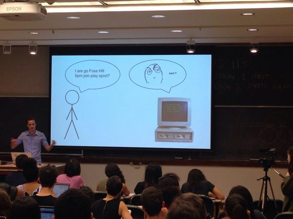 weshacks's tweet photo. "I are go Foss Hill 5pm join play sport?" -@julianapplebaum '13 of #weshack2014 sponsor @Squarespace http://t.co/Zh5zm65VaJ