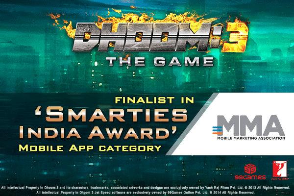 Dhoom3TheGame's tweet photo. #Dhoom3TheGame zooms as a Finalist in 'Mobile App Category' at "Smarties India Award"! Fingers crossed!! @MMA_APAC http://t.co/X11BzrBhCi