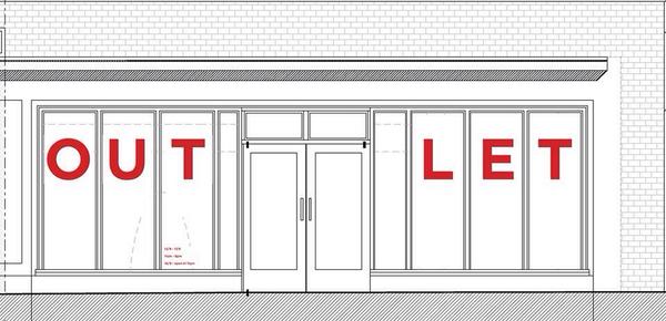 OUTLET_design14's tweet image. Look out for the #Outletdesign facade! Graphics done by Yann Perusset #LDW14 #newdesigners #london