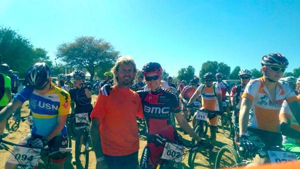 At this morning's start of the <a href="/HartVanWindhoek/">Hart van Windhoek</a> Mtb race with legend <a href="/misterafrican/">mannie's bike mecca</a> ! <a href="/huisgenoot/">Huisgenoot</a>