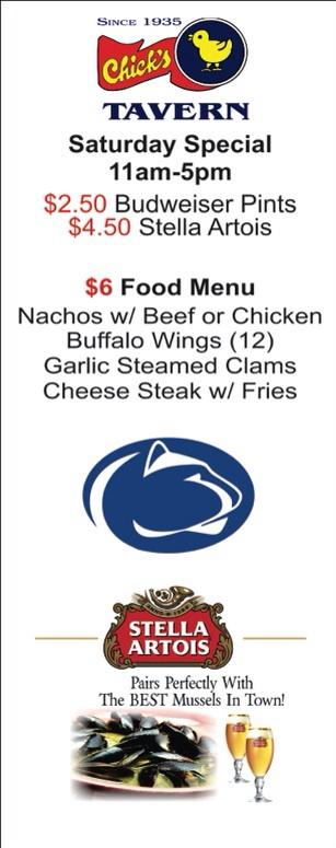 ChicksTavern's tweet photo. Check out our Game Day Specials.... Lets Go State!!! http://t.co/envoqjVrvO