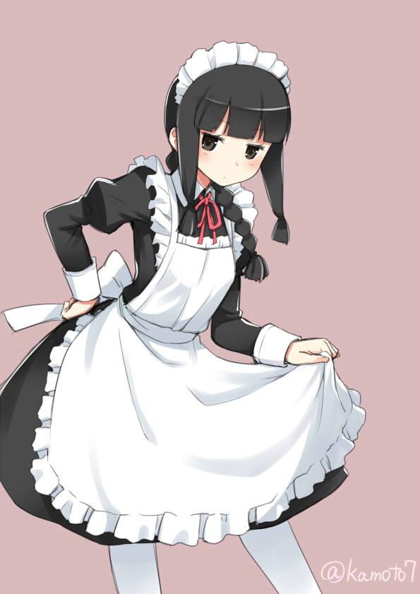 kitakami (kancolle) 1girl maid solo alternate costume braid black hair apron  illustration images