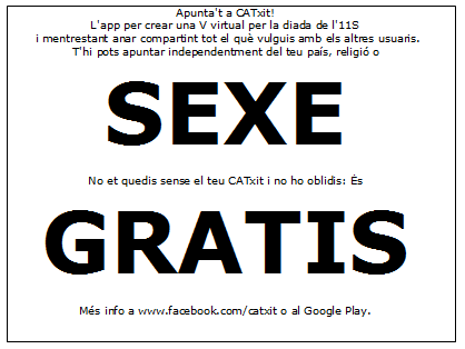 CATxit's tweet photo. Anunci per als que encara no teniu CATxit al vostre mòbil.
Us ho perdreu? #Vvirtual #araeslhora #SexeGratis #11S2014 http://t.co/xLinzO9RBe