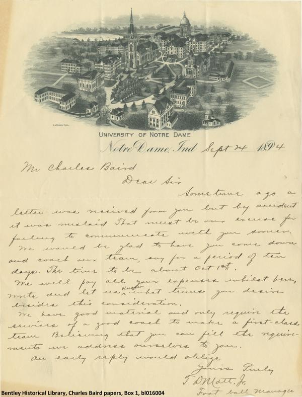 In 1894, Notre Dame sent us a letter asking us to teach them how to play football. #GoBlue (via <a href="/umichBentley/">UM Bentley Library</a>)
