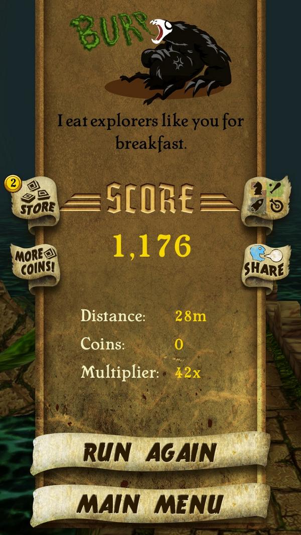 Mrs_Minnesota's tweet photo. I got 1,176 points while escaping from demon monkeys. Beat that! http://t.co/oykHvX1eZC #TempleRun http://t.co/paB4wZIcXR