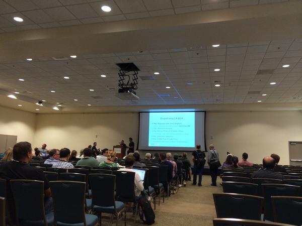 obiah's tweet image. Waiting for the keynote at #DrupalCampLA