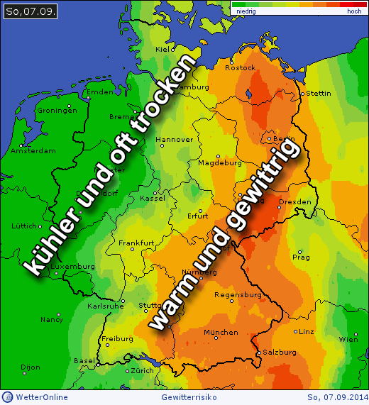 Heute in der Osthälfte schwülwarm und weitere #Gewitter, im Westen ruhiger und kühler: wetteronline.de/wetterbericht#…^vl