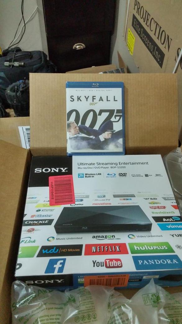 110" screen, Blu-ray player &amp; Blu-ray disc. Latter only need to tune my movie room and show off what it's capable of