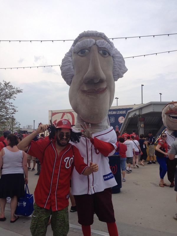 TheRallyMullet's tweet photo. Ur #RallyMulletApproved rally pic of the day. Me and Tom J rallying the Nats b4 game. #Lets #Go #Nats #BeatPhilthy http://t.co/H1QaPoJI0L