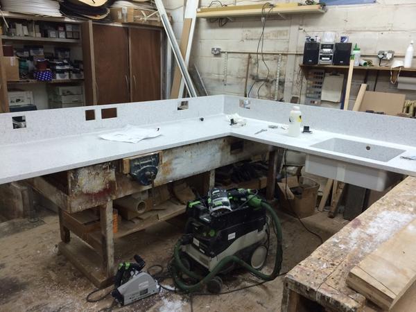 SherlockNeal's tweet image. Silver birch corian worktops being fabricated. Www. Sherlockneal.co.uk