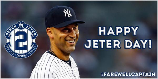 Yankees's tweet photo. Good morning #Yankees fans and Happy Jeter Day! #FarewellCaptain http://t.co/9Hn9FAN1BS