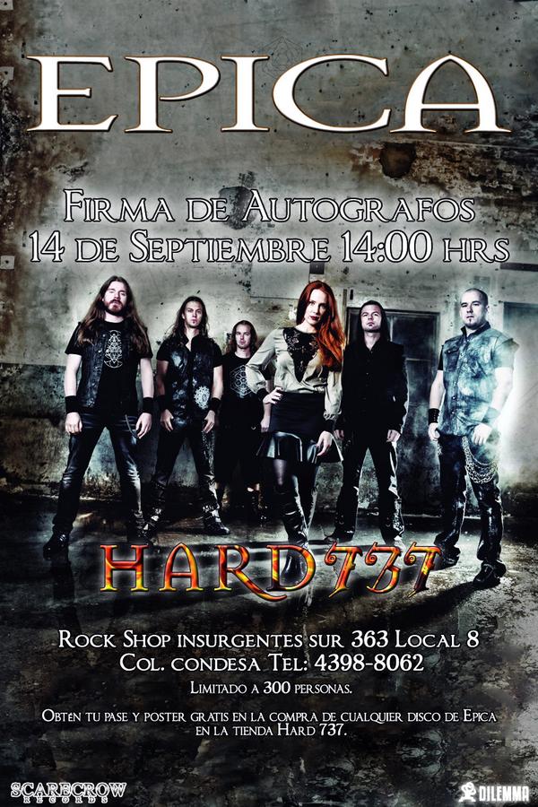 Epica's tweet photo. Fans in #MexicoCity check it out! Signing on the 14th of September HARD 737 / Rock Shop Insurgentes http://t.co/rh8cGqbb1Z