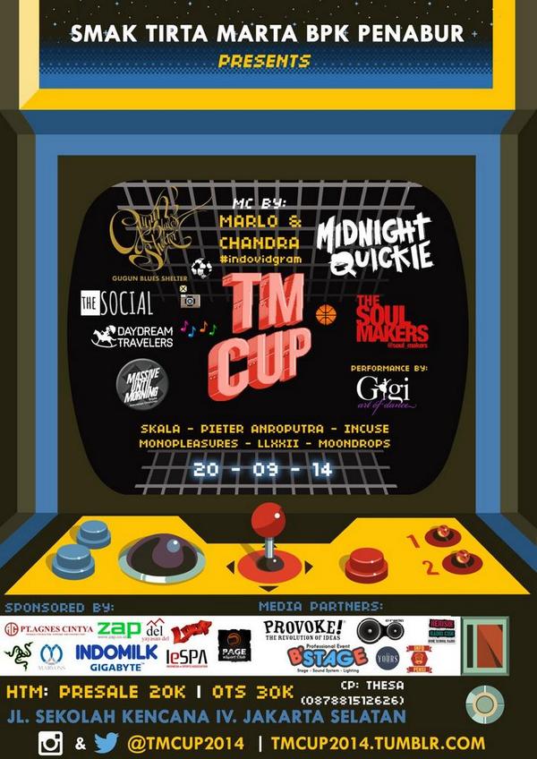 20 September 2014 <a href="/TMCup2014/">Tirta Marta Cup 2014</a> : <a href="/GBluesShelter/">GBluesShelter</a> <a href="/MidnightQuickie/">Midnight Quickie</a> <a href="/incuse_/">incuse</a> <a href="/GigiArtofDance/">Gigi Art of Dance</a>  the social the soulmaker etc